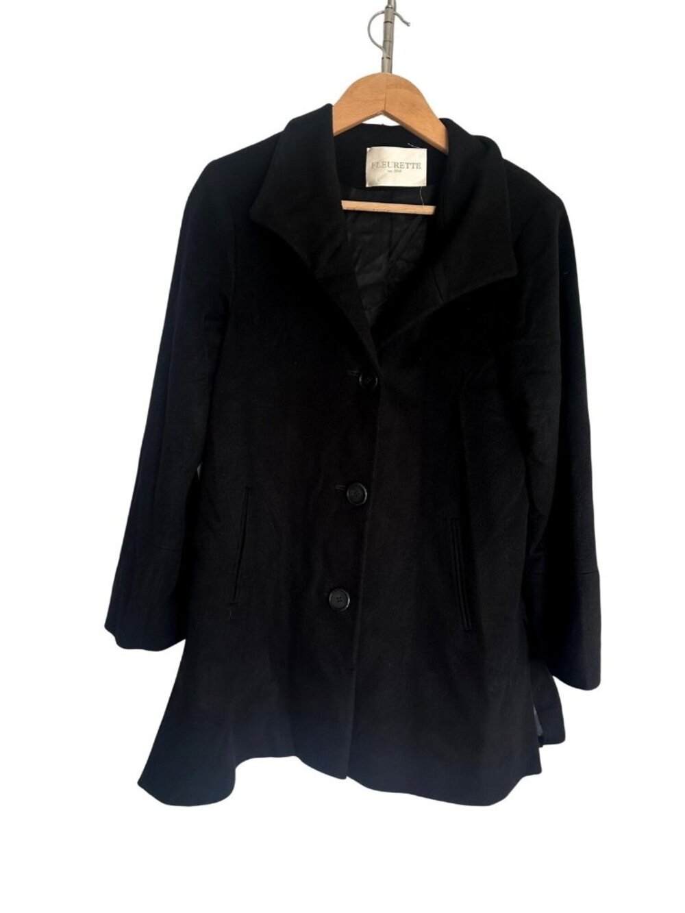 Fleurette Women's Size 4 100% Cashmere Black Peacoat Timeless Old Money Lux